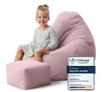 Dreamroots Bean Bag 70x70x70 cm Pouf enfants avec dossier et tabouret et housse Coussin de sol Chill Sack Pouf avec remplissage, Silver Pink