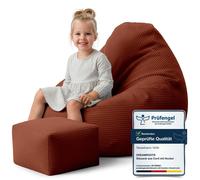 Dreamroots Bean Bag 70x70x70 cm Pouf enfants avec dossier et tabouret et housse Coussin de sol Chill Sack Pouf avec remplissage, Indian tan