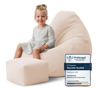 Dreamroots Bean Bag 70x70x70 cm Pouf enfants avec dossier et tabouret et housse Coussin de sol Chill Sack Pouf Bubibag, Vanilla Ice