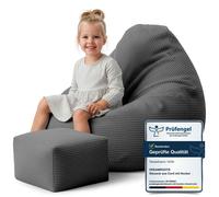 Dreamroots Bean Bag 70x70x70 cm Pouf enfants avec dossier et tabouret et housse Coussin de sol Chill Sack Pouf avec remplissage, Granite Gray