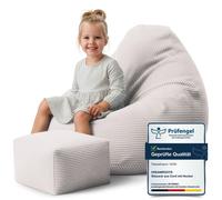 Dreamroots Bean Bag 70x70x70 cm Pouf enfants avec dossier et tabouret et housse Coussin de sol Chill Sack Bubibag Pouf White Dove
