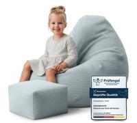 Dreamroots Bean Bag 70x70x70 cm Pouf enfants avec dossier et tabouret et housse Coussin de sol Chill Sack Pouf avec remplissage, Green Lily