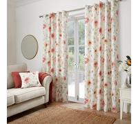 Dreams & Drapes - Collection Nadia - Rideaux à œillets Motif Floral Blanc et Rouge Corail - 168 x 137 cm (l x L) - Motif Floral Traditionnel/botanique - pour Salon et Chambre à Coucher