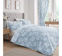 Dreams & Drapes Couvre-lit bleu chrysanthème (230 x 200 cm) - Doux au toucher - Design réversible (2 couleurs) - Couvre-lit matelassé floral bleu clair - Parure de lit vintage à fleurs bleues - Housse