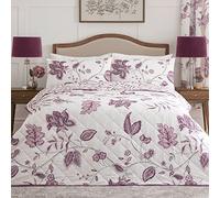 Dreams & Drapes - Couvre-lit Floral Violet (200 x 230 cm) - Damassé Prune - Couette Blanche et Violette - Couverture Rembourrée Florale - Traditionnel/Vintage