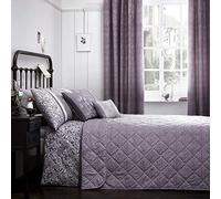 Dreams & Drapes - Couvre-lit Violet Feuille botanique et fougère (195 x 229 cm) - Couette Florale Violette - Couvre-lit Lavande - Couette Lilas/Couverture rembourrée - Couvre-lit Vintage