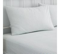 Dreams & Drapes - Drap-housse bleu à rayures fines pour lit simple (190 x 90 x 28 cm) - Drap de lit de luxe en polycoton - Housse de couette assortie disponible - Drap de lit blanc avec rayures bleues