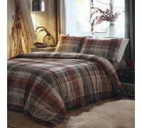 Dreams & Drapes - Housse de Couette à Carreaux Rouges - 140 x 200 cm - 1 taie d'oreiller - 100% Coton brossé Doux - Housse de Couette Tartan Gris et Rouge Bordeaux - Literie Rouge avec Tartan