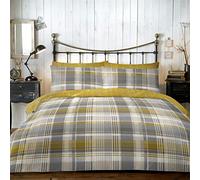 Dreams & Drapes - Housse de Couette cerf à Carreaux Ocre - 140 x 200 cm - 1 taie d'oreiller - 100% Coton brossé Doux - Motifs réversibles - Literie Woodland - Literie cerf forestier en Jaune Ocre