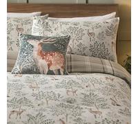 Dreams & Drapes - Housse de Couette Cerf Forêt Naturelle - Lit Super King Size (260x220cm) - Design Réversible - Doux 100% Coton - Housse de Couette Flanelle en Flanelle Naturel - Literie Woodland en