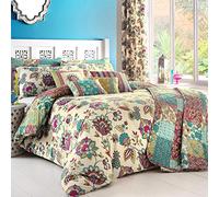 Dreams & Drapes - Housse de Couette Florale jacobéenne - 260 x 220 cm - 2 taies d'oreiller - Design réversible - Housse de Couette Patchwork bohème - Literie Mandala - Literie Cachemire