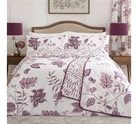 Dreams & Drapes - Housse de Couette Florale Violette 230 x 220 cm - 2 Taies d'Oreiller - Literie Damassé Prune - Blanche et Violette - Style Traditionnel/Vintage