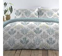 Dreams & Drapes - Housse de Couette Fougère Florale Bleu Oeuf de Canard - 140 x 200 cm - 1 Taie d'oreiller - Réversible - Literie Florale - Housse de Couette Feuille Botanique Oeuf de Canard