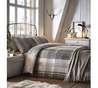 Dreams & Drapes - Housse de Couette hérisson à Carreaux Gris - 260 x 220 cm - 2 taies d'oreiller - 100% Coton brossé Doux - Design réversible - Parure de lit en Flanelle Grise avec hérissons