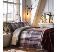 Dreams & Drapes - Housse de Couette hérisson à Carreaux Prune - 230 x 220 cm - 2 taies d'oreiller - 100% Coton brossé Doux - Design réversible - Literie en Flanelle Violette avec hérissons