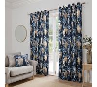 Dreams & Drapes Lot de 2 Rideaux à œillets Motif Floral Bleu Marine - Imprimé Floral Soyeux pour Chambre à Coucher ou Salon - Toucher Coton Doux