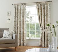 Dreams & Drapes - Lot de 2 Rideaux plissés 100% Coton à Motif Floral Naturel - 168 x 229 cm - 2 embrasses - Motif Fleurs Blanches - Rideaux Vintage
