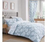 Dreams & Drapes Parure de lit réversible pour lit Simple avec Housse de Couette Motif chrysanthème Bleu Clair (2 Couleurs) - Entretien et Lavage - Bleu Clair