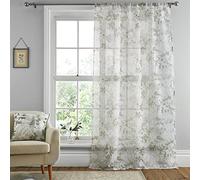 Dreams & Drapes - Rideau Simple à Feuilles Florales Blanches pour fenêtres - 140 x 228 cm - Filet de fenêtre à Feuilles Vertes - Rideau en Voile Blanc pour Chambre et Salon - Voilages intérieurs