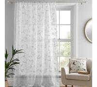 Dreams & Drapes - Rideau Voilage Simple pour fenêtres L55 x L54 (140 x 137 cm) - Rideau en Voilage pour Chambre/Salon - Rideau Transparent Floral et Feuilles - Voilages intérieurs