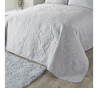 Dreams & Drapes Serene Luana Collection Luana Couvre-lit matelassé en Microfibre Douce avec Broderie Feuille et Feuilles Argenté 230 x 200 cm