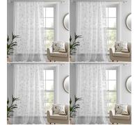 Dreams & Drapes - Voilage Simple pour Fenêtres 140 x 228 cm - Rideau Transparent Floral et Feuilles Blanc pour Chambre/Salon - Voilages Intérieurs (Lot de 4)