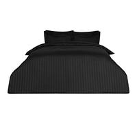 Dreamscene Satin Stripe Housse de Couette avec taie d'oreiller Ensemble de literie Noir - Taille Double