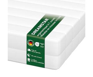 DREAMSTAR Matelas Simple Flex Duo 7 zones 160x200 cm | Ergonomique mousse froide Oeko-TEX | H2 H3 hypoallergénique antibactérien 12 cm