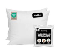DREAMWAY Lot de 2 Taies Oreiller Anti-Acariens 80x80 cm - pour Allergiques | Housse Protège Oreiller - Barrière Contre Acariens et Allergènes - Fermeture Éclair - Lavable à 95 °C