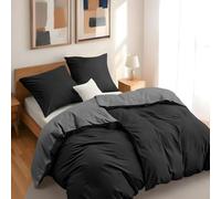 Dreamzie - 2 Housse de Couette 135x200 cm avec 2 Taie Oreillers 80x80 cm - Noir/Gris Foncé - Parure de Lit 135x200 en 100% Microfibre - 4 Pièces - Certifié sans Produits Chimiques (Oeko TEX)