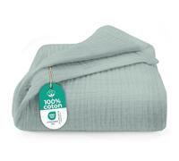 Dreamzie - Couverture Mousseline 220x240 cm - 100% Coton | Vert Clair · Gaze de Coton · Léger & Respirant · Plaid Lit & Canapé · Oeko-Tex