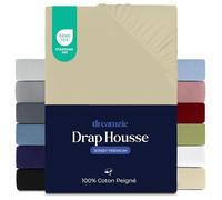 Dreamzie - Drap Housse - 160x200cm - 100% Coton Peigné - Jersey Premium | Beige · Bonnet 27cm · Élastique solide · Ajustement parfait · Lavable à 60°C · Oeko Tex · Lit 2 Personnes / Queen Size
