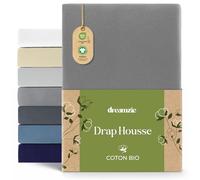 Dreamzie - Drap Housse 180/200x200 cm - 100% Coton Bio - Hypoallergénique | Anthracite · Bonnet 32cm · Certifié Oeko Tex et GOTS · Jersey · Coton peigné · Lavable à 60°C · Lit 2 personnes · King Size