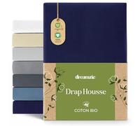 Dreamzie - Drap Housse 180/200x200 cm - 100% Coton Bio - Hypoallergénique | Bleu foncé · Bonnet 32cm · Certifié Oeko Tex et GOTS · Jersey · Coton peigné · Lavable à 60°C · Lit 2 personnes · King Size