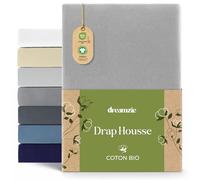 Dreamzie - Drap Housse 180/200x200 cm - 100% Coton Bio - Hypoallergénique | Gris · Bonnet 32cm · Certifié Oeko Tex et GOTS · Jersey · Coton peigné 150GSM · Lavable à 60°C · Lit 2 personnes · King Size