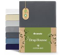 Dreamzie - Drap Housse 180/200x200 cm - 100% Coton Bio - Hypoallergénique | Gris foncé · Bonnet 32cm · Certifié Oeko Tex et GOTS · Jersey · Coton peigné · Lavable à 60°C · Lit 2 personnes · King Size