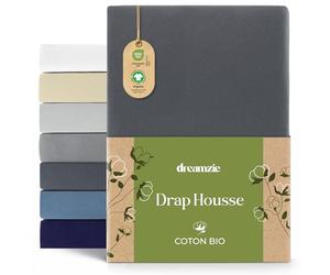 Dreamzie - Drap Housse 180/200x200 cm - 100% Coton Bio - Hypoallergénique | Gris foncé · Bonnet 32cm · Certifié Oeko Tex et GOTS · Jersey · Coton peigné · Lavable à 60°C · Lit 2 personnes · King Size