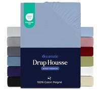 Dreamzie - Drap Housse - 200x200cm - 100% Coton Peigné - Jersey Premium | Bleu clair · Bonnet 27cm · Élastique solide · Ajustement parfait · Lavable à 60°C · Oeko Tex · Super King Size / Lit XXL
