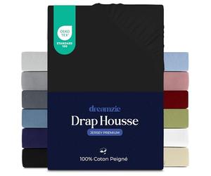 Dreamzie - Drap Housse - 200x200cm - 100% Coton Peigné - Jersey Premium | Noir · Bonnet 27cm · Élastique solide · Ajustement parfait · Lavable à 60°C · Oeko Tex · Super King Size / Lit XXL
