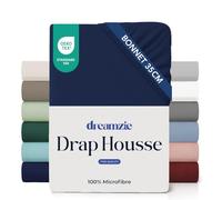 Dreamzie - Drap Housse 90x200cm - Bleu Foncé - Grand Bonnet 35cm | 100% Microfibre Ultra Douce · Certifié OEKO-TEX · Linge de Lit · Confort Optimal · Matelas Épais · 1 Place · Séchage Rapide