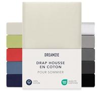 Dreamzie - Drap Housse pour Matelas Epais - 140x200cm / 160x200cm - Coton | Beige · Bonnet 37cm · Ajustement parfait · Lavable à 60°C · Oeko Tex · Boxspring · Élastiques 360° · Premium Jersey