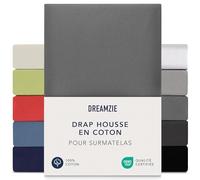 Dreamzie - Drap Housse pour Surmatelas - 180x200cm / 200x200cm - 100% Coton | Anthracite · Bonnet 15cm · Ajustement parfait · Lavable à 60°C · Oeko Tex · Topper · Élastiques 360° · Premium Jersey