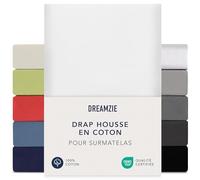 Dreamzie - Drap Housse pour Surmatelas - 180x200cm / 200x200cm - 100% Coton | Blanc · Bonnet 15cm · Ajustement parfait · Lavable à 60°C · Oeko Tex · Topper · Élastiques 360° · Premium Jersey