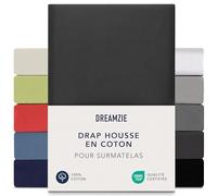 Dreamzie Drap Housse Surmatelas 140x200 cm - 160x200 cm, Jersey 100% Coton, Hauteur De Surmatelas Jusqu'à 15 cm, Hypoallergénique, Oeko-Tex, Gris Foncé