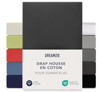 Dreamzie Drap Housse Surmatelas 180x200 cm - 200x200 cm, Jersey 100% Coton, Hauteur De Surmatelas Jusqu'à 15 cm, Hypoallergénique, Oeko-Tex, Noir