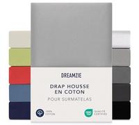 Dreamzie Drap Housse Surmatelas 180x200 cm - 200x200 cm, Jersey 100% Coton, Hauteur De Surmatelas Jusqu'à 15 cm, Hypoallergénique, Oeko-Tex, Gris