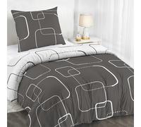 Dreamzie Housse de Couette 140x200 cm avec 1 Taie d'oreiller 65x65 cm, Motif Geo Gris Blanc, Parure de Lit en Microfibre 140x200 avec Fermeture Éclair, Linge de Lit 1 Personne, Oeko TEX