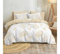 Dreamzie - Housse de Couette 200x200 + 2 Taies Oreiller 65x65 cm - Motif | Feuilles de Palmier Tropicales Beige Blanc · Parure de Lit 140x190 · Microfibre Ultra Douce · Fermeture Éclair · OEKO-TEX