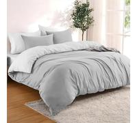 Dreamzie - Housse de Couette 200x200 avec 2 Taies Oreiller 65x65 cm | Parure de Lit 140x190 · Reversible · Gris Clair/Blanc · Microfibre Ultra Douce · Fermeture Éclair · OEKO-TEX · Légère
