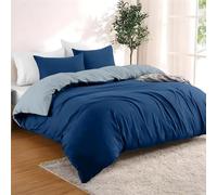 Dreamzie - Housse de Couette 200x200 cm avec 2 Taie Oreillers 65x65 cm - Bleu Foncé/Bleu Gris - Parure de Lit 200x200 en 100% Microfibre - 3 Pièces - Certifié sans Produits Chimiques (Oeko TEX)